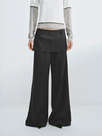 Layered Faux-Skirt Wide-Leg Trousers