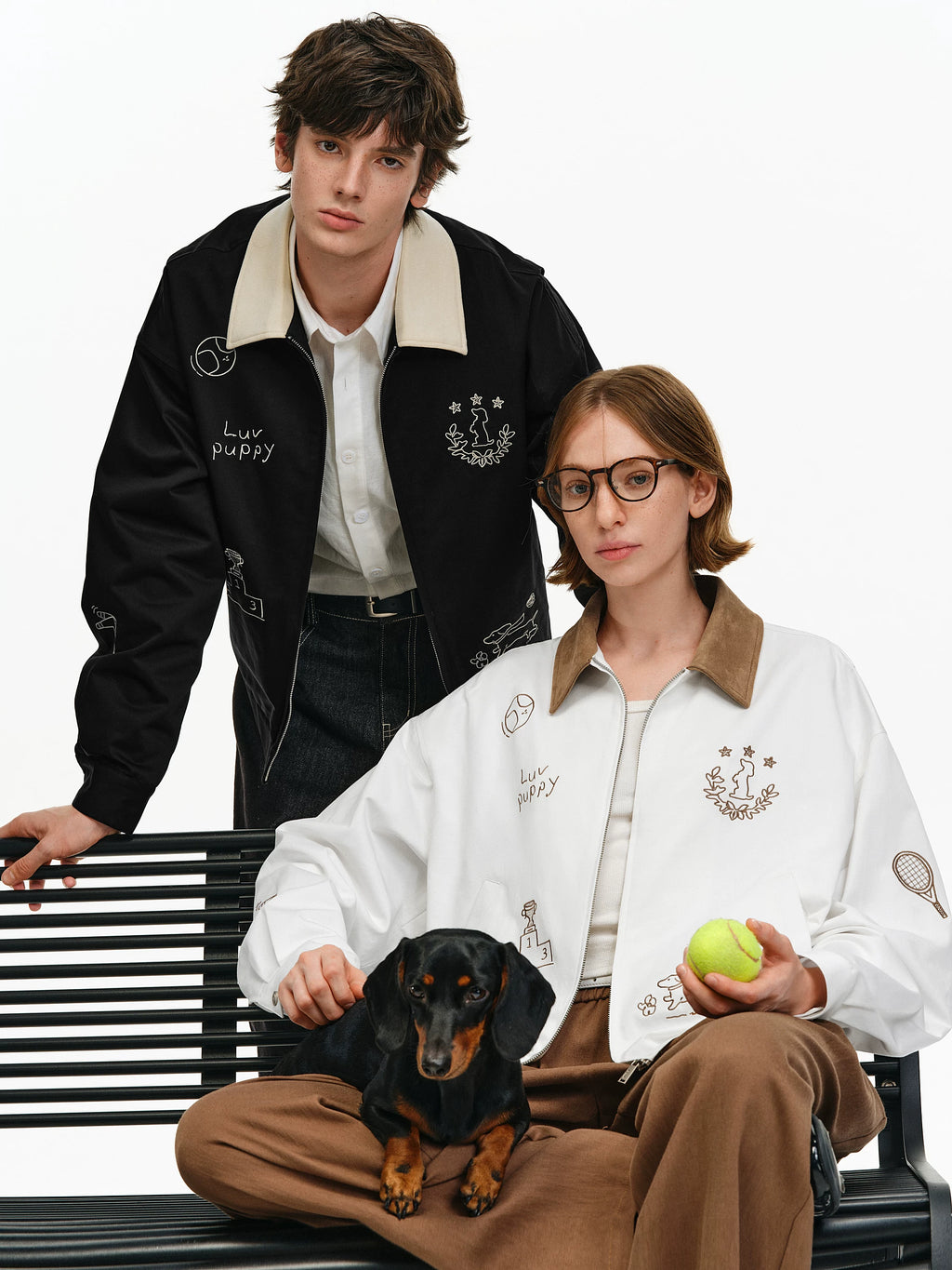 Embroidered Puppy Motif Harrington Jacket