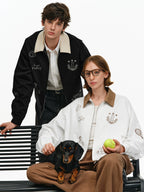 Embroidered Puppy Motif Harrington Jacket