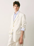 Linen Three-Button Tailored Blazer