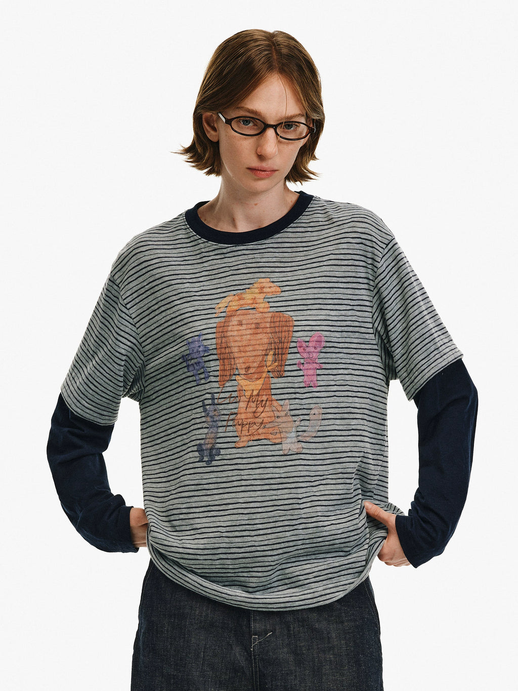 Striped Graphic Layered Long-Sleeve Tee