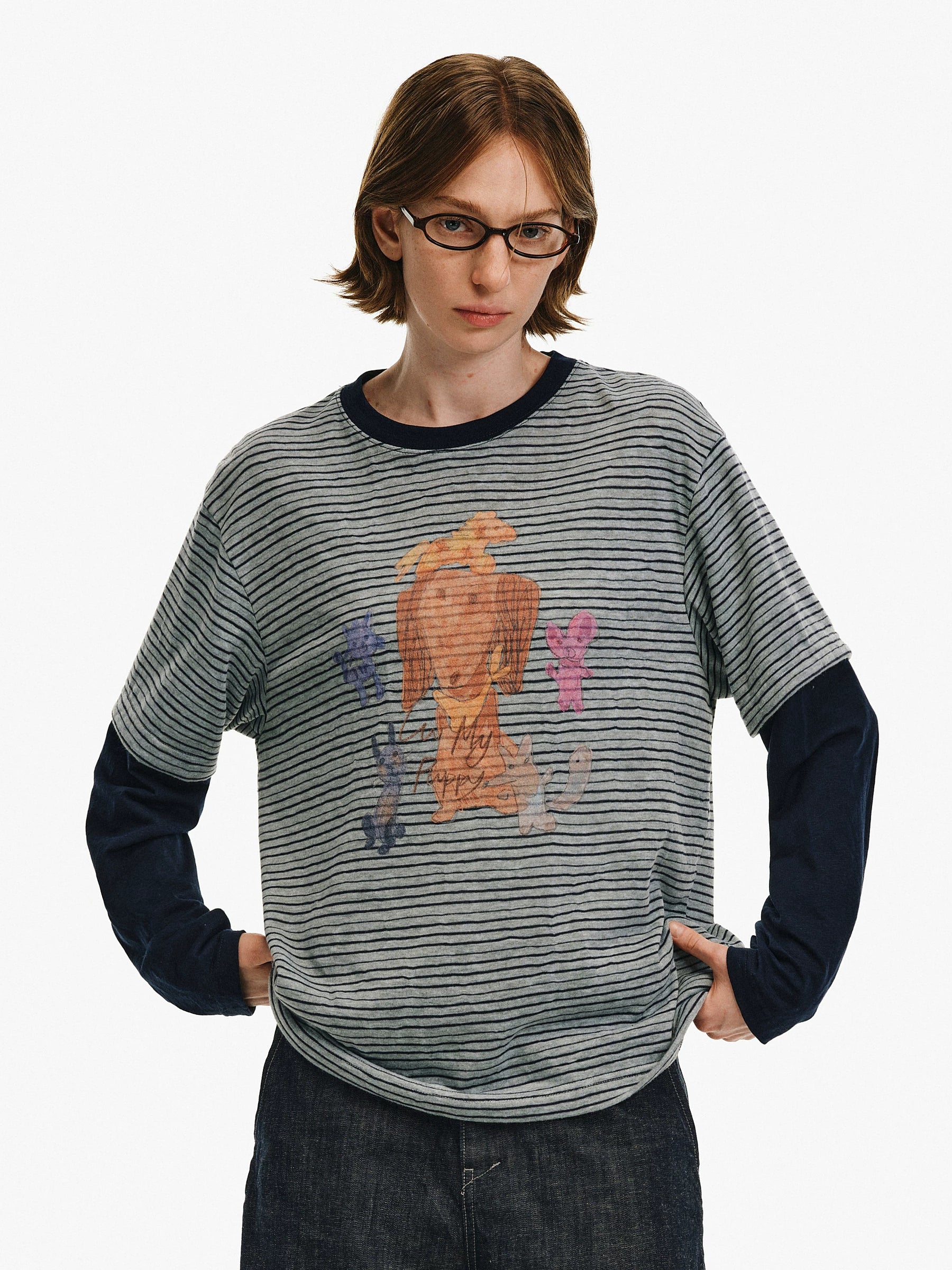 Striped Graphic Layered Long-Sleeve Tee