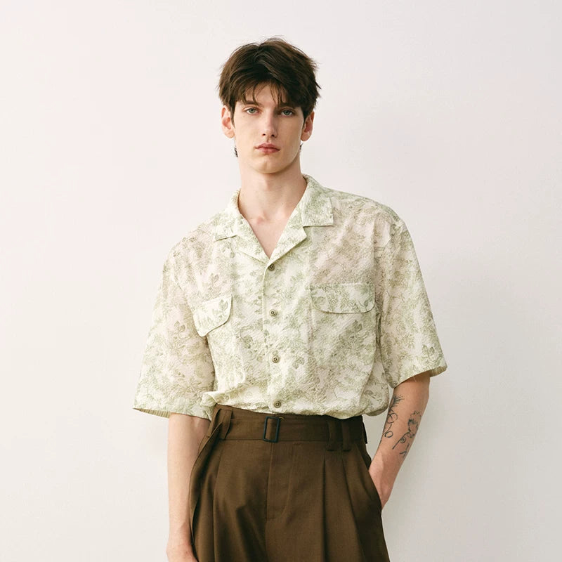 Botanical Print Cuban Collar Shirt