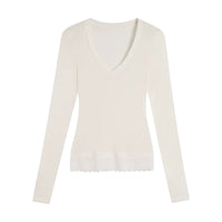 Lace-Trimmed Tencel Wool V-Neck Top