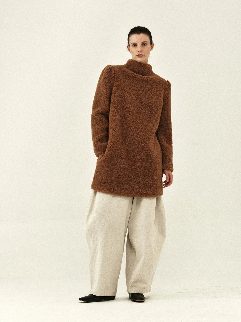 Wool Shearling High-Neck Coat