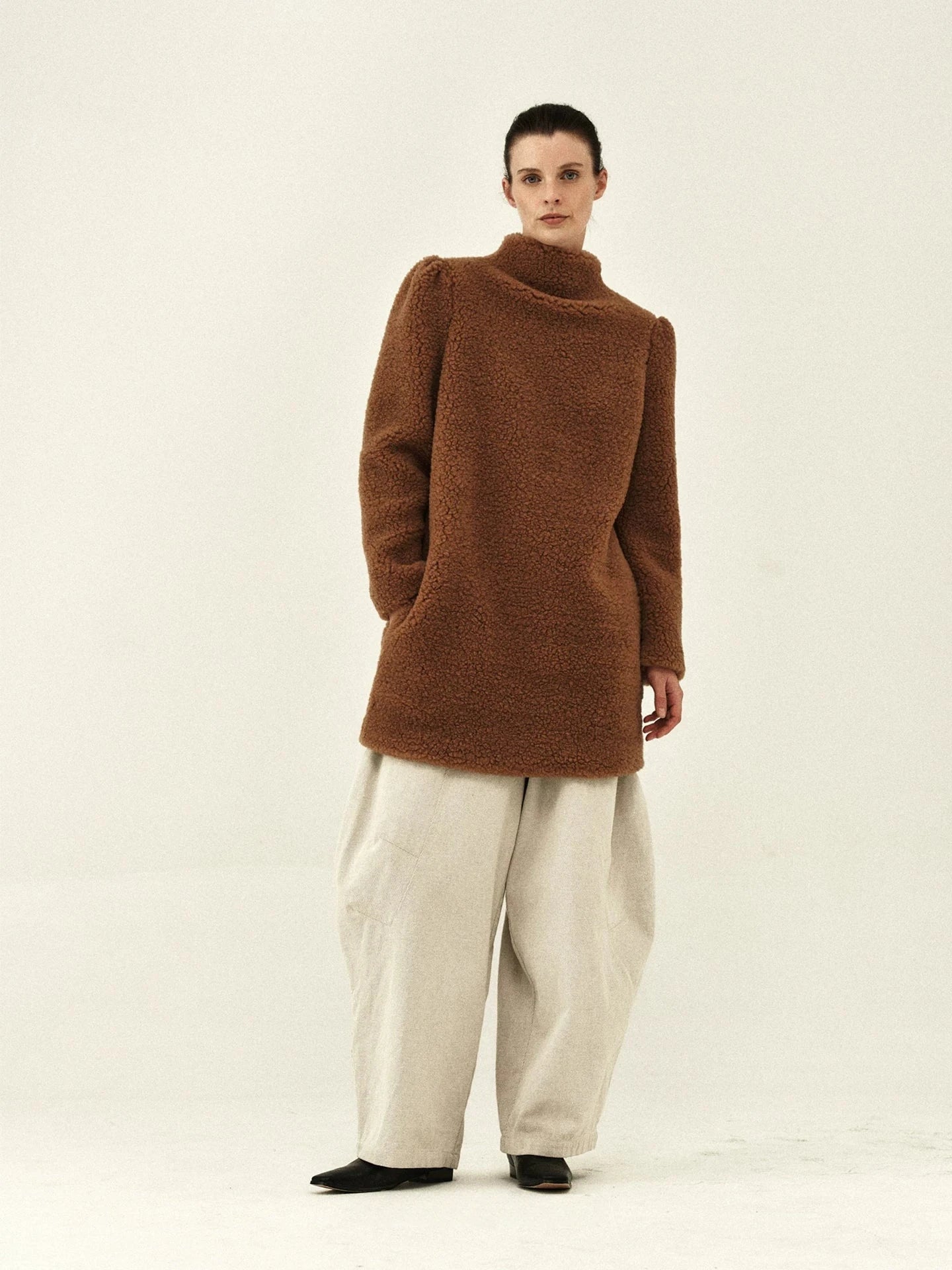Wool Shearling High-Neck Coat