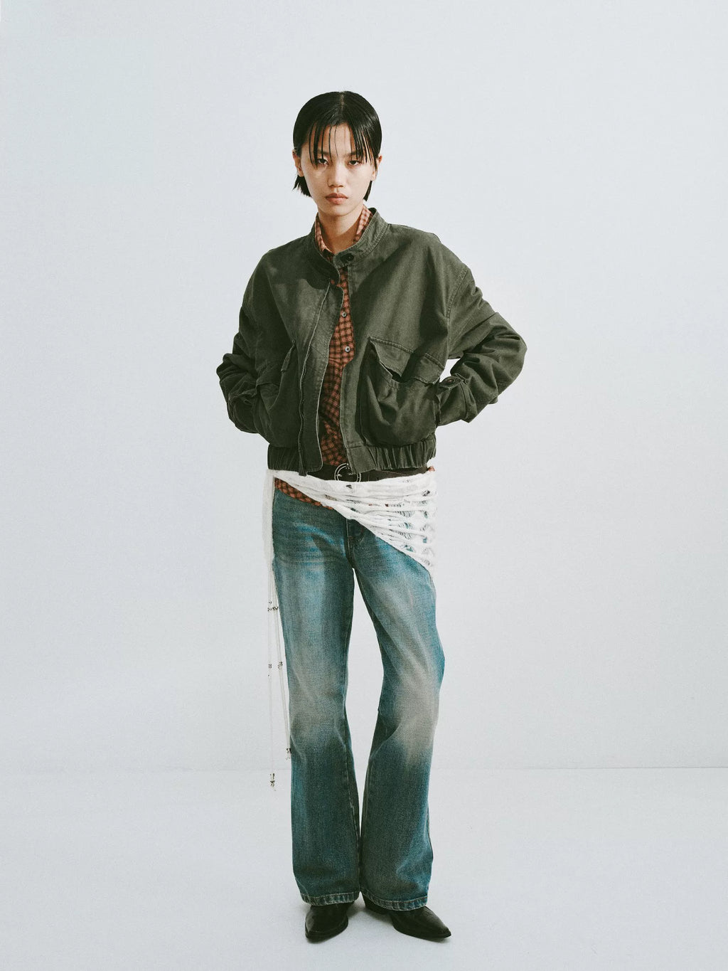 Washed Cotton Stand-Collar Bomber Jacket
