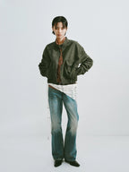 Washed Cotton Stand-Collar Bomber Jacket