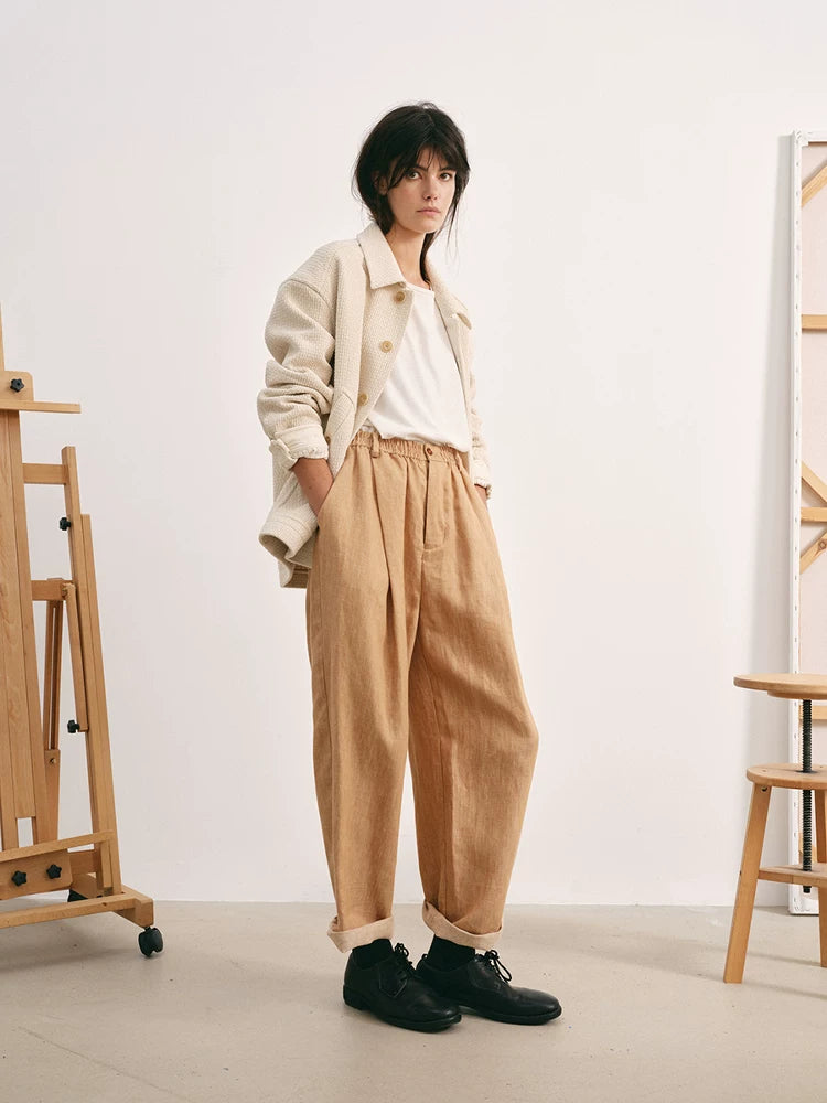 Linen Pleated Cropped Trousers