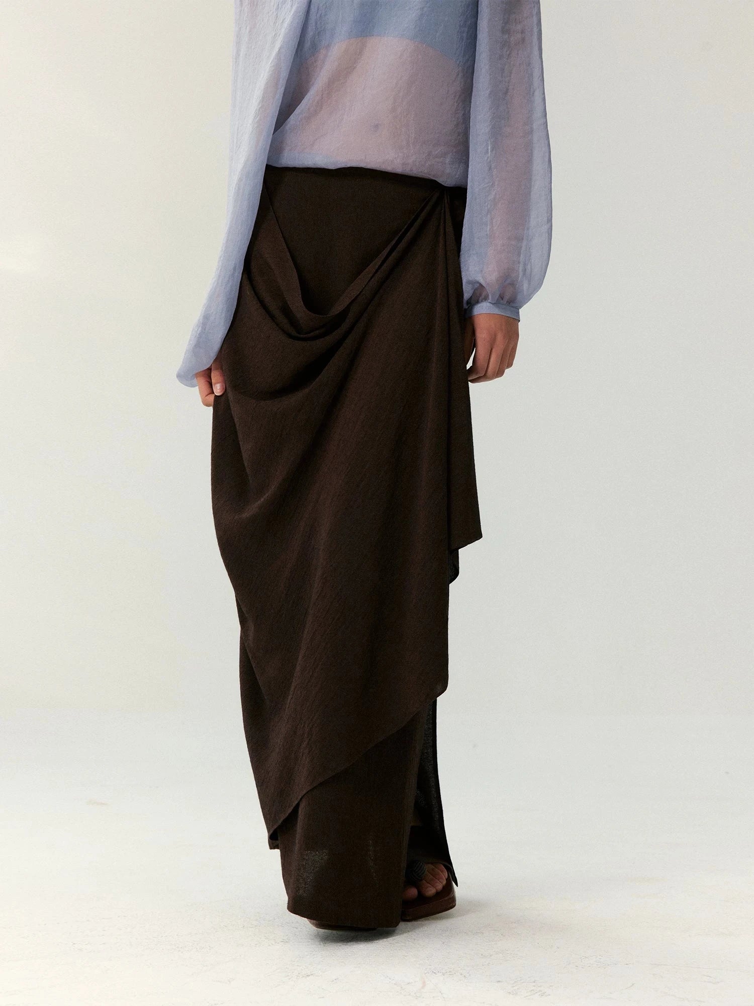 Linen Draped Asymmetric Midi Skirt