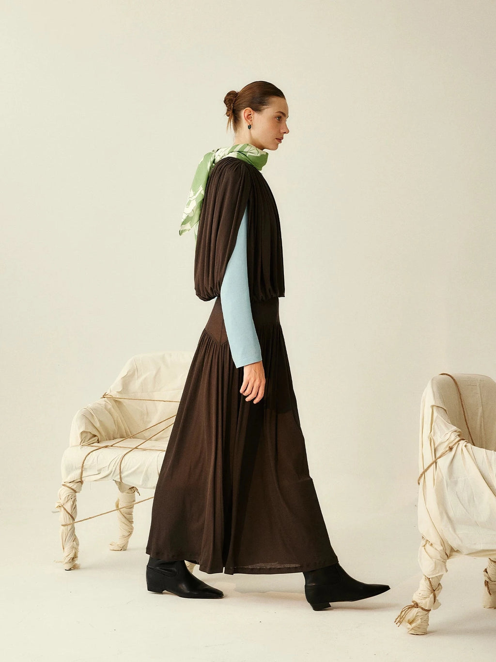 Wrapped Bloom Pleated Midi Dress