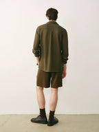 Textured Olive Cuban Collar Shirt