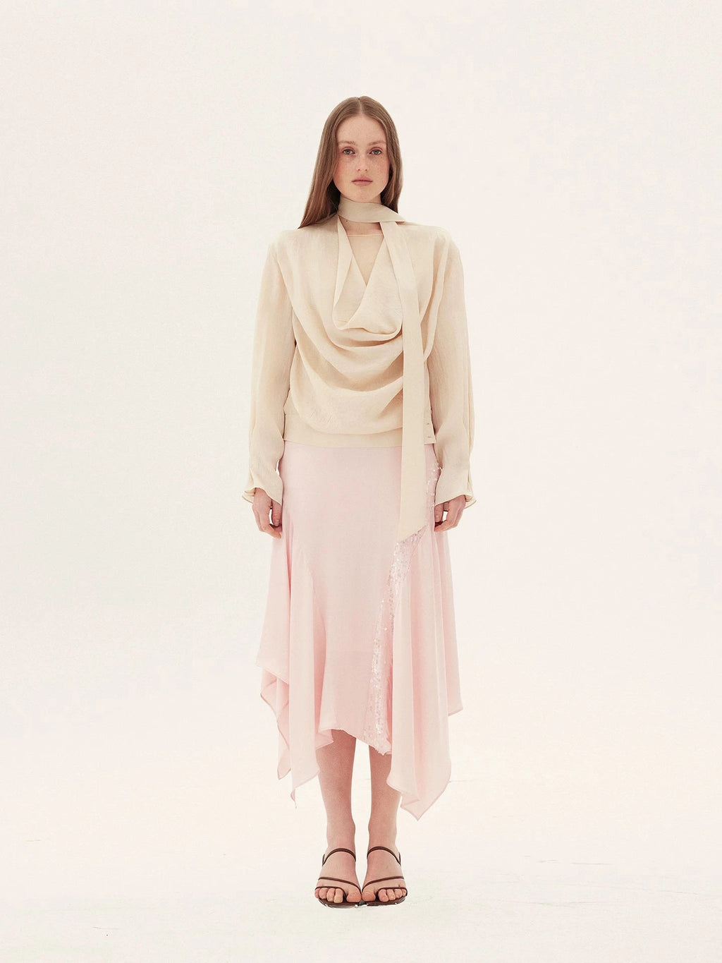 Sequin Embellished Asymmetric Midi Skirt