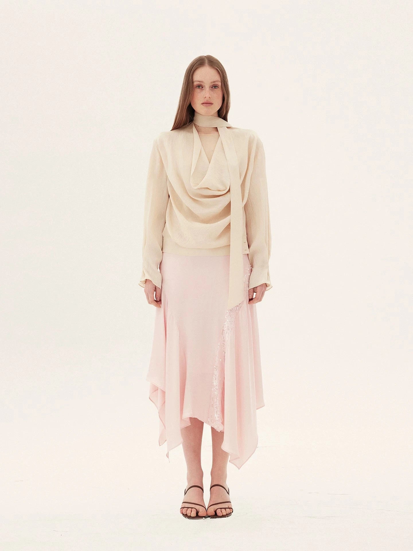 Sequin Embellished Asymmetric Midi Skirt