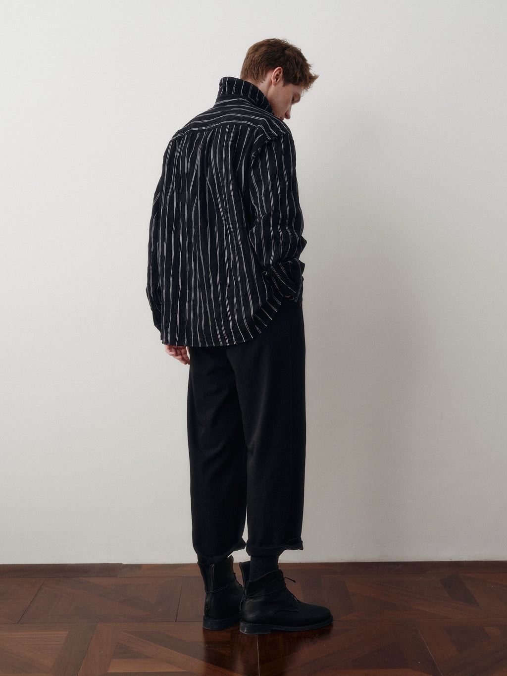 Wrinkled Striped Cotton Blend Shirt