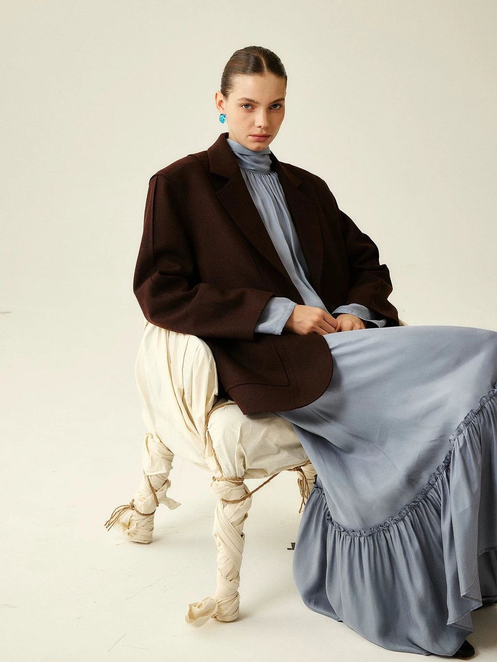 Silk Tie-Neck Pleated Midi Dress