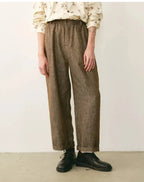 Linen Blend Elastic Waist Cropped Trousers