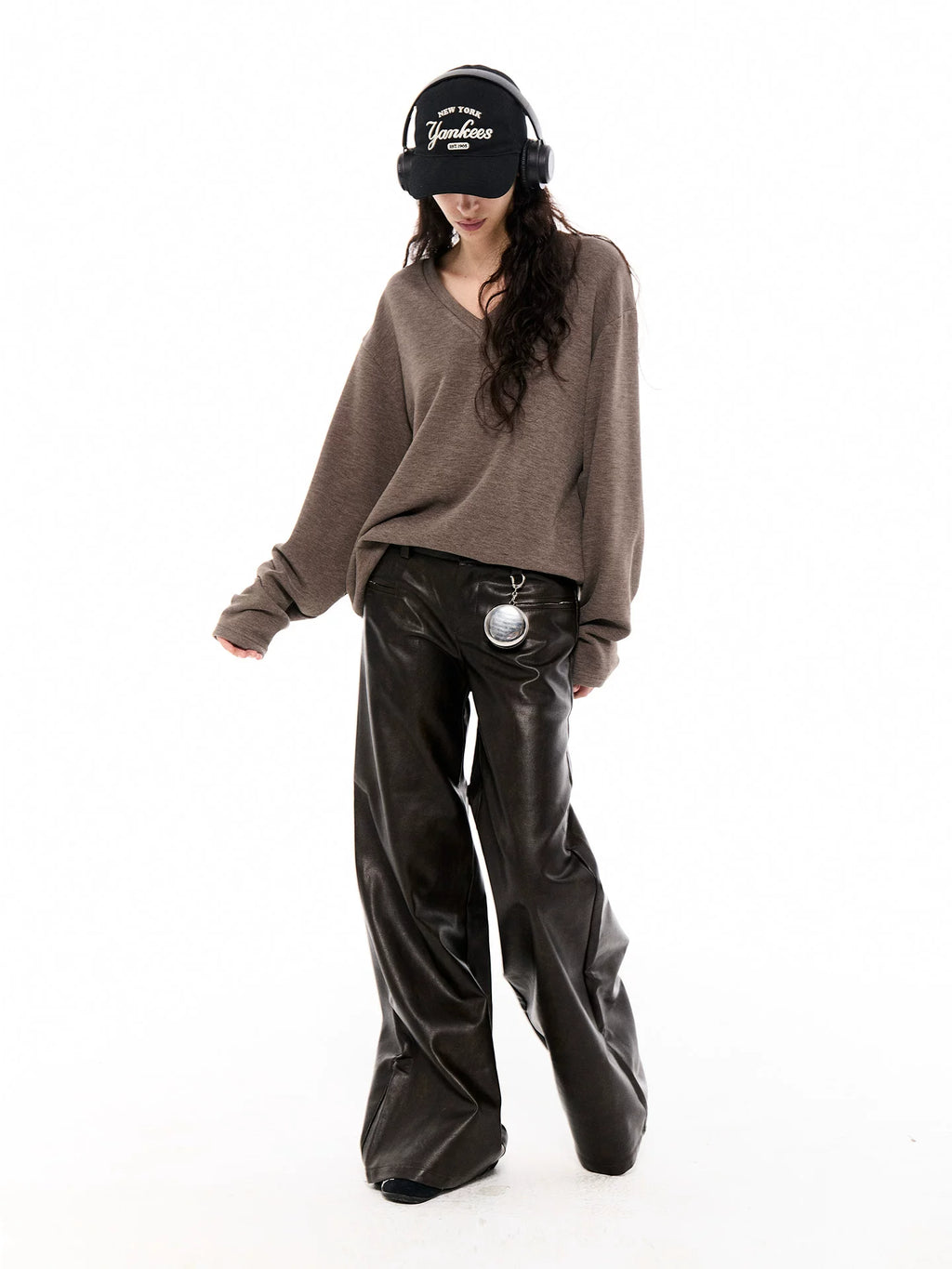 Faux Leather Wide-Leg Trousers