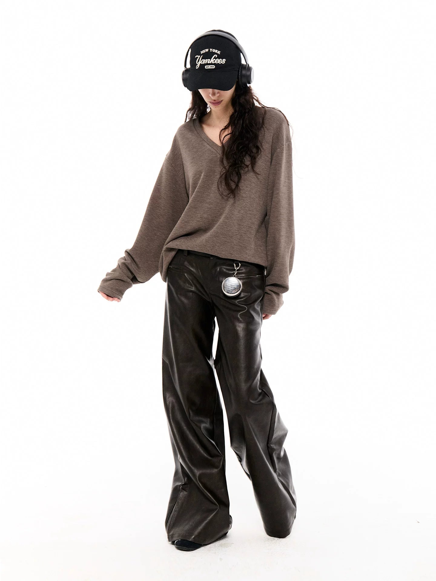 Faux Leather Wide-Leg Trousers