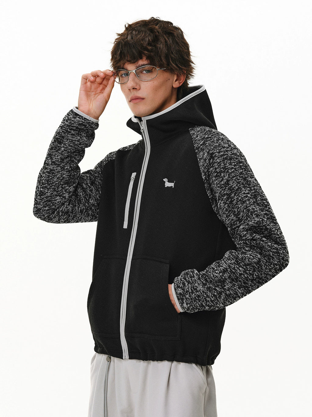 Embroidered Puppy Raglan Fleece Jacket