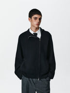 Asymmetric Zip Ribbed Knit Cardigan