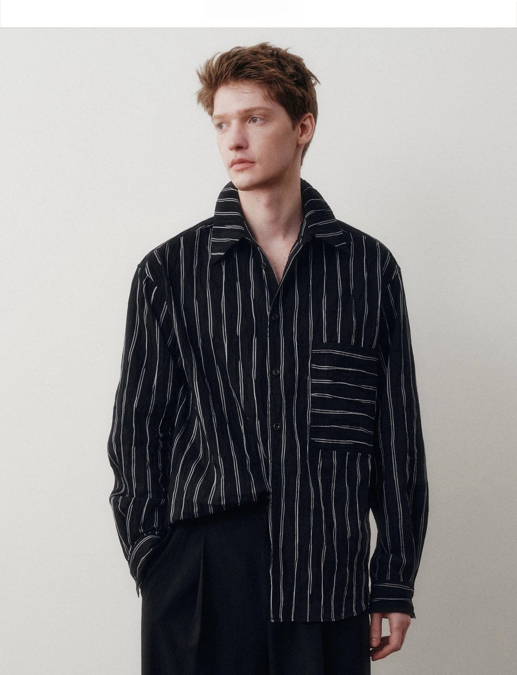 Wrinkled Striped Cotton Blend Shirt