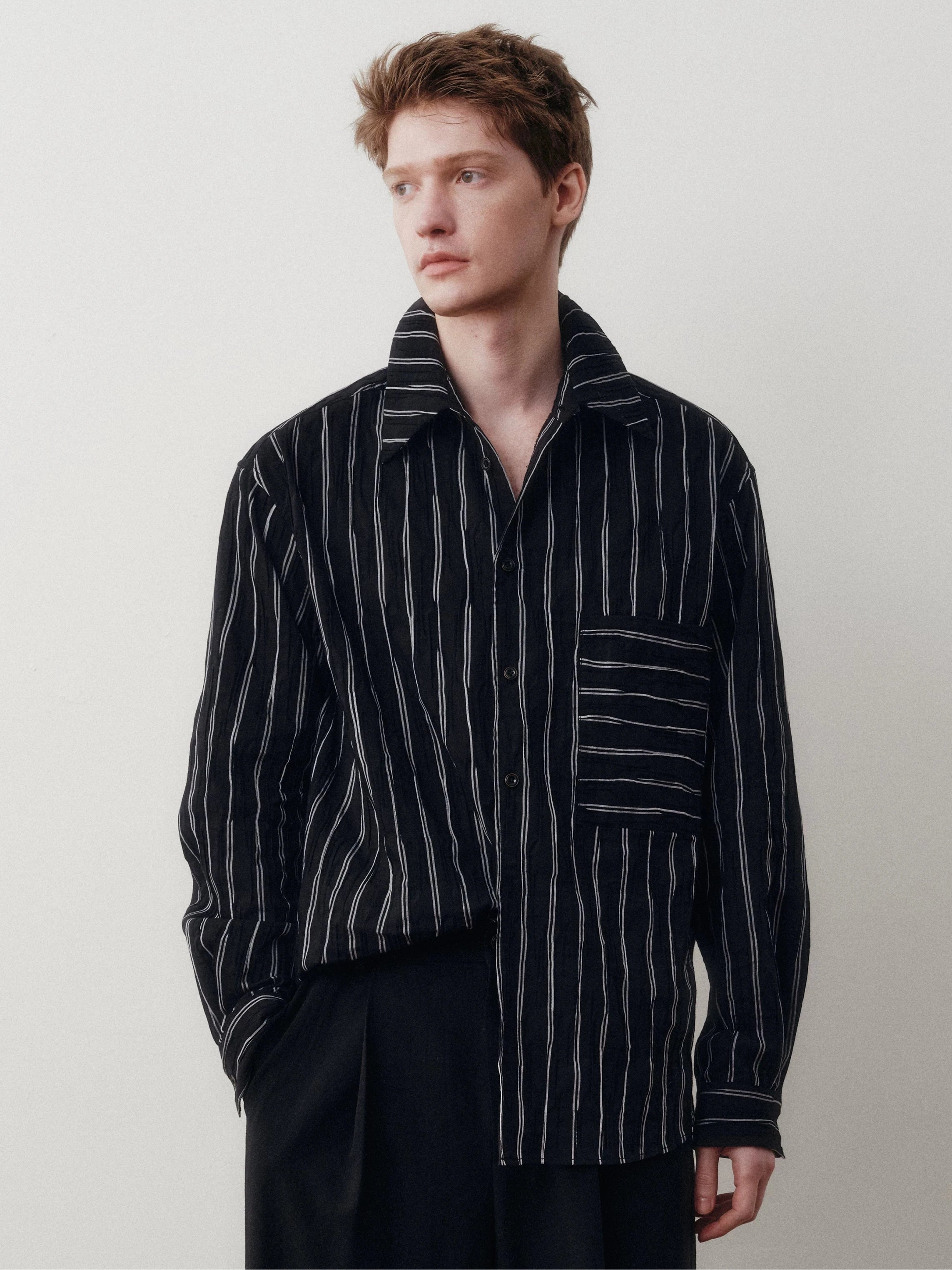 Wrinkled Striped Cotton Blend Shirt