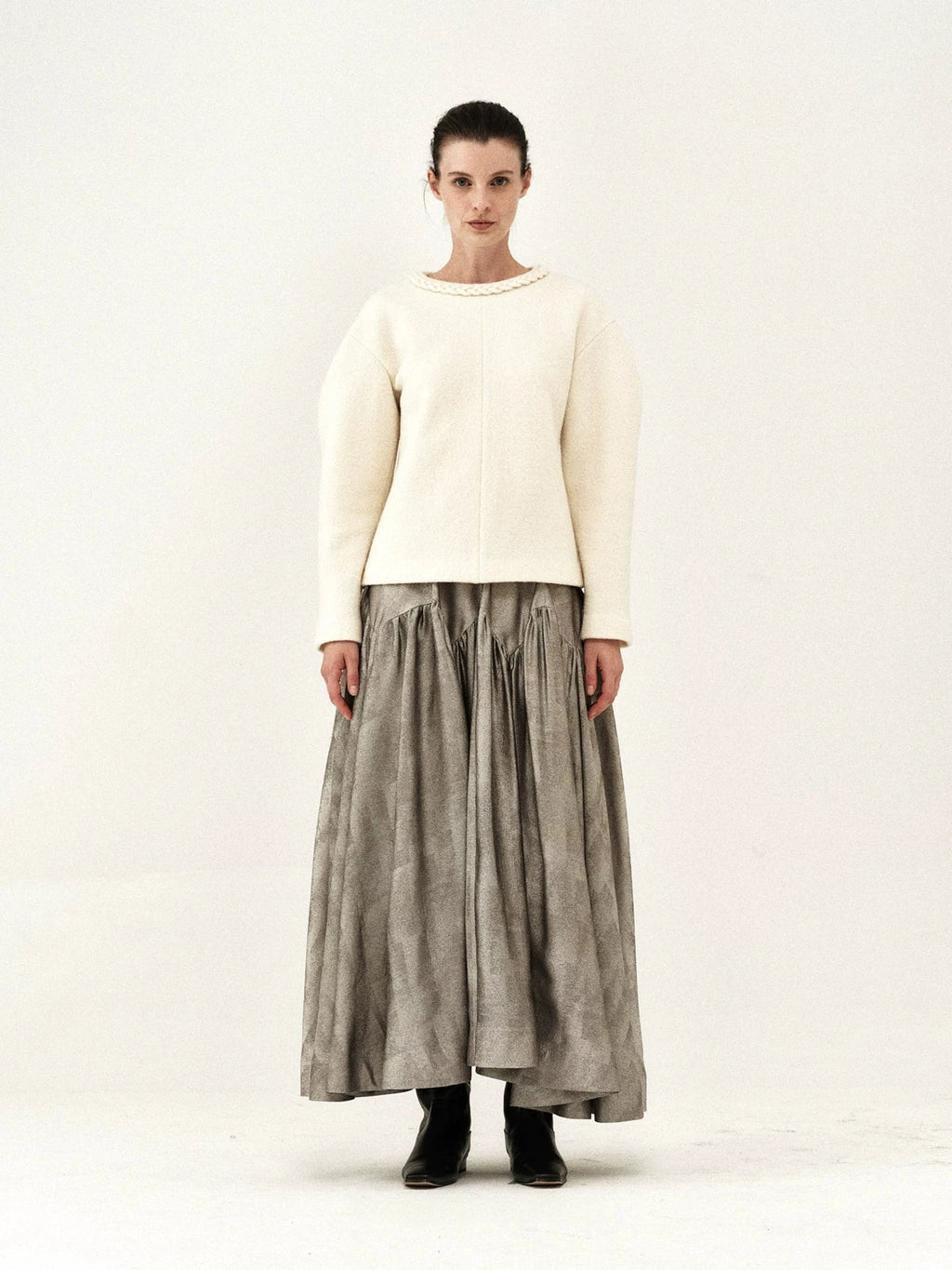 Metallic Flare Maxi Skirt