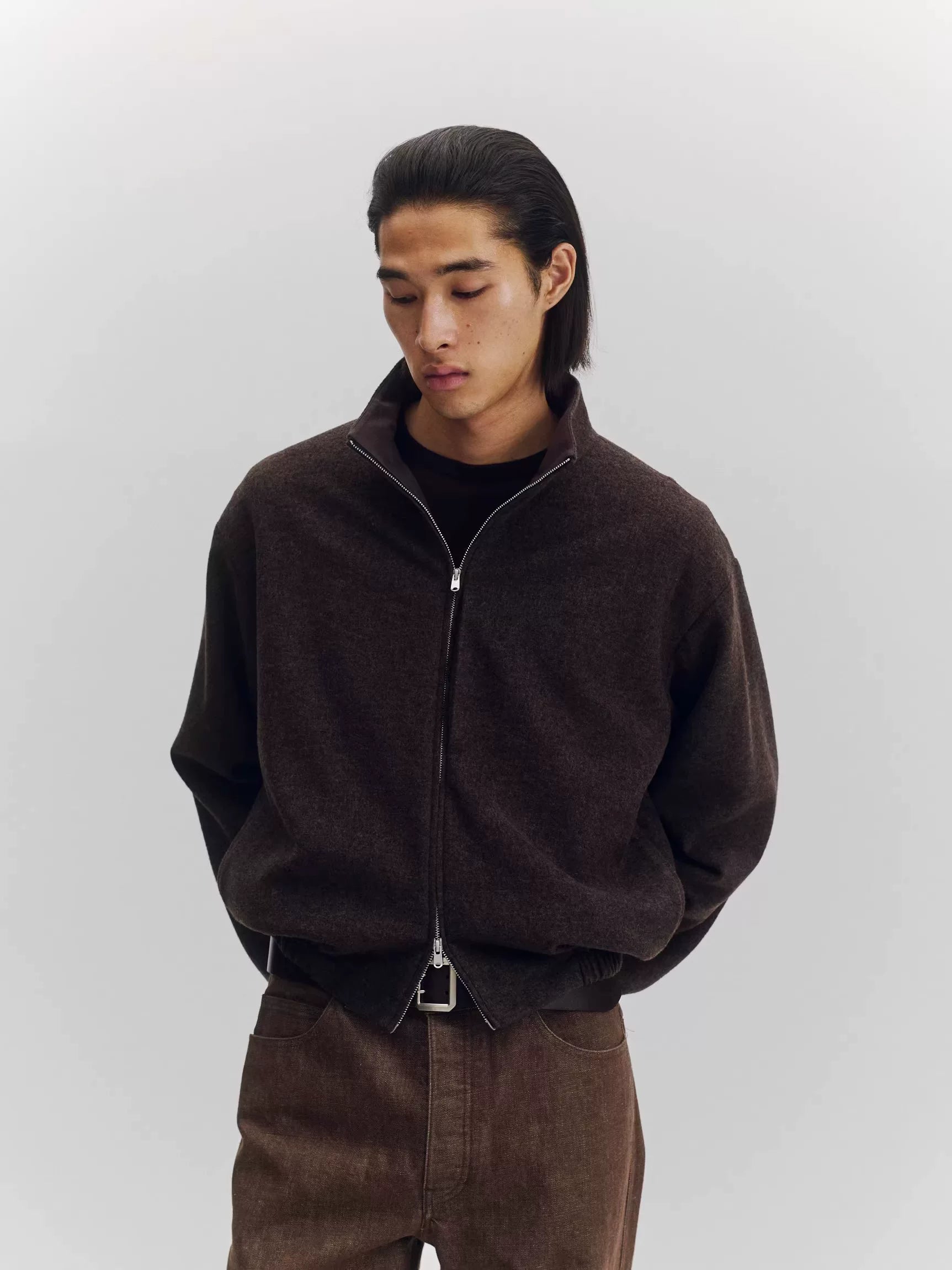 Wool Blend Zip-Up Jacket