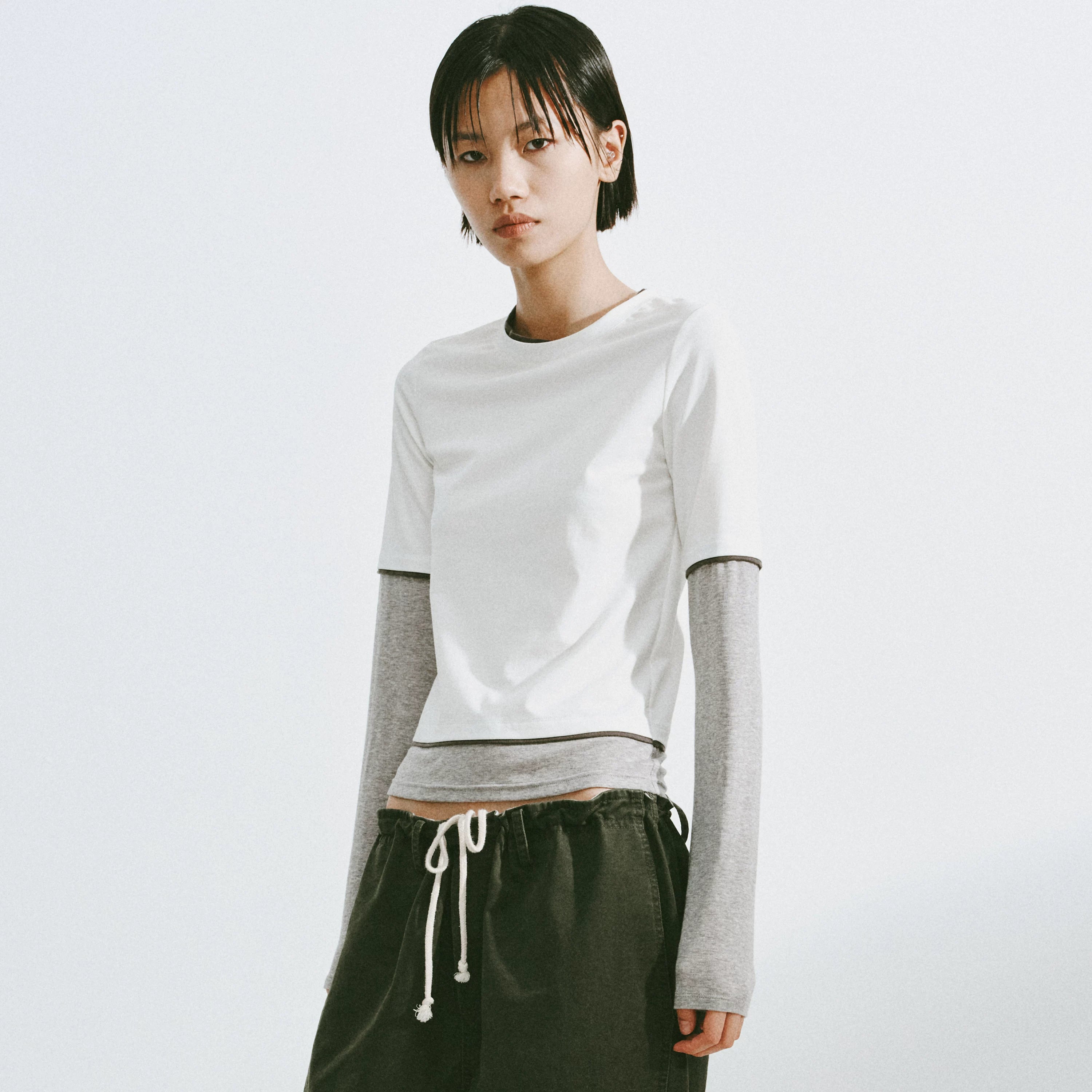 Layered Contrast Sleeve T-Shirt