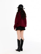 Asymwe Ankesela Red Christmas Jacquard Cotton Yarn Thick Short Wide Silhouette Loose Lazy Pure Cotton Round Neck Sweater