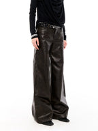 Faux Leather Wide-Leg Trousers