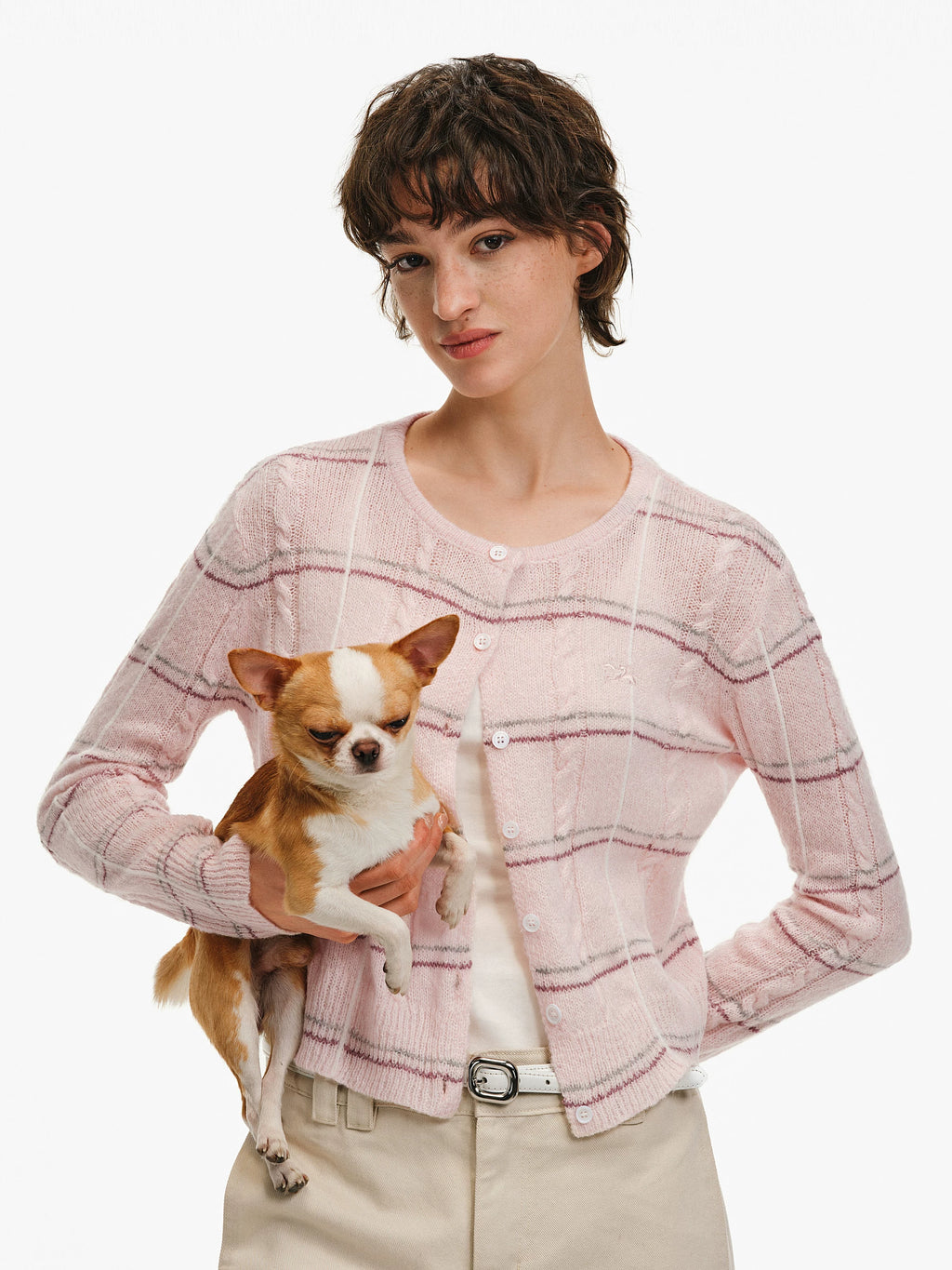 Mohair Wool Striped Knit Cardigan