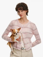 Mohair Wool Striped Knit Cardigan