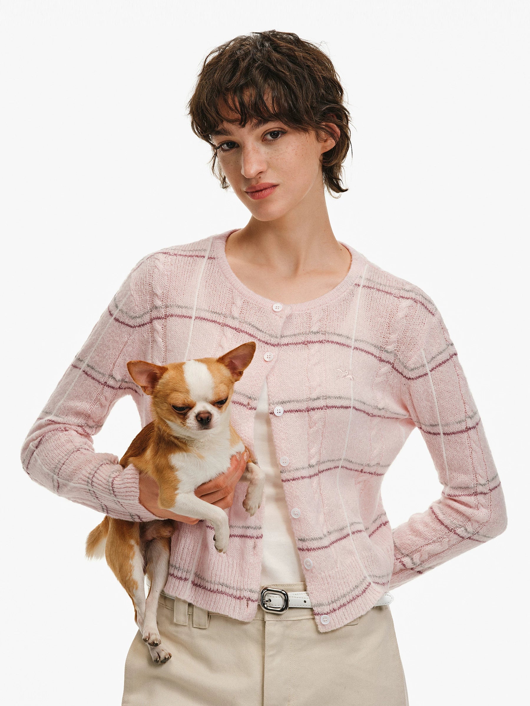 Mohair Wool Striped Knit Cardigan