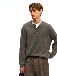 Wool Blend Henley Knit Sweater