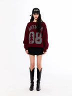 Asymwe Ankesela Red Christmas Jacquard Cotton Yarn Thick Short Wide Silhouette Loose Lazy Pure Cotton Round Neck Sweater
