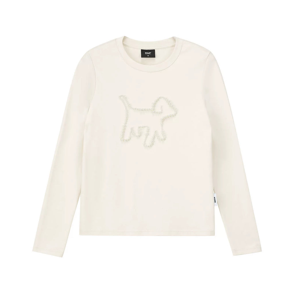 Pearl Embellished Puppy Long Sleeve T-Shirt
