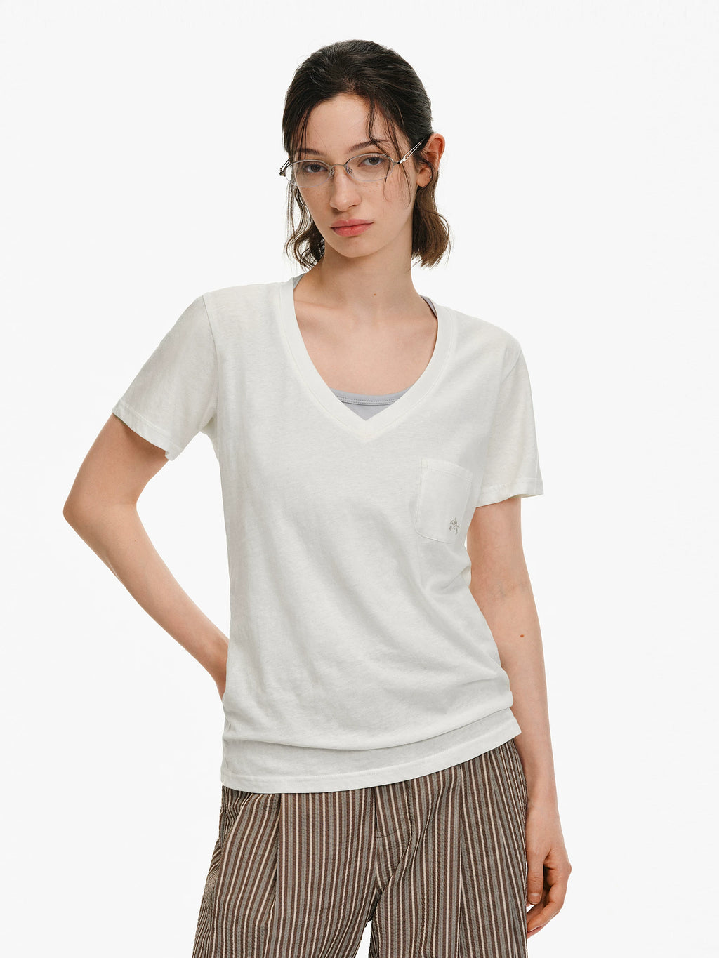 Linen Blend V-Neck Pocket T-Shirt