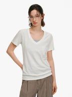 Linen Blend V-Neck Pocket T-Shirt