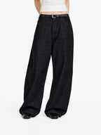 Contrast Stitch Wide-Leg Denim Jeans