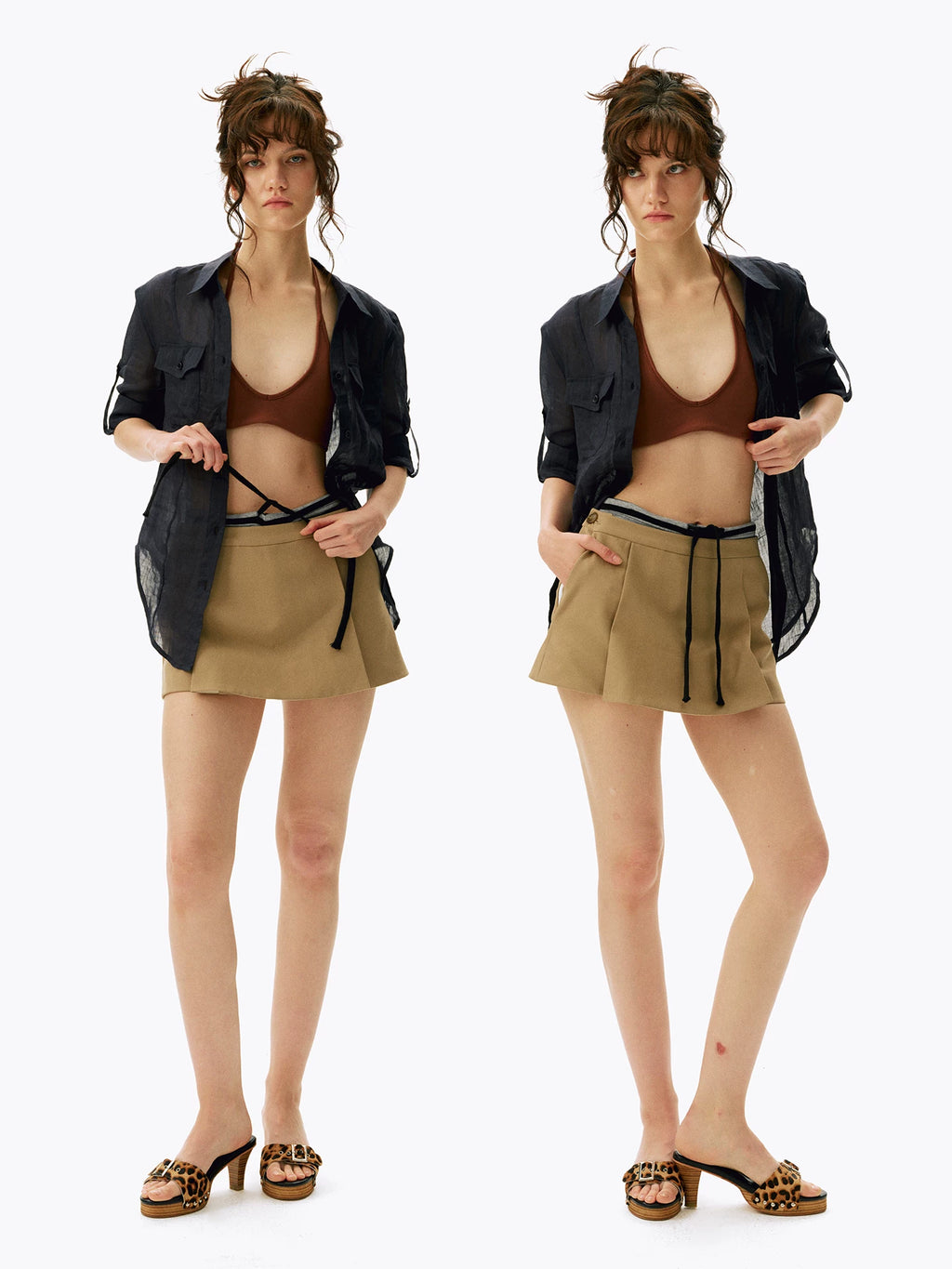 Low-Waist Pleated Mini Culottes
