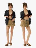 Low-Waist Pleated Mini Culottes