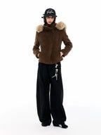 Asymmetric Suede Hooded Jacket