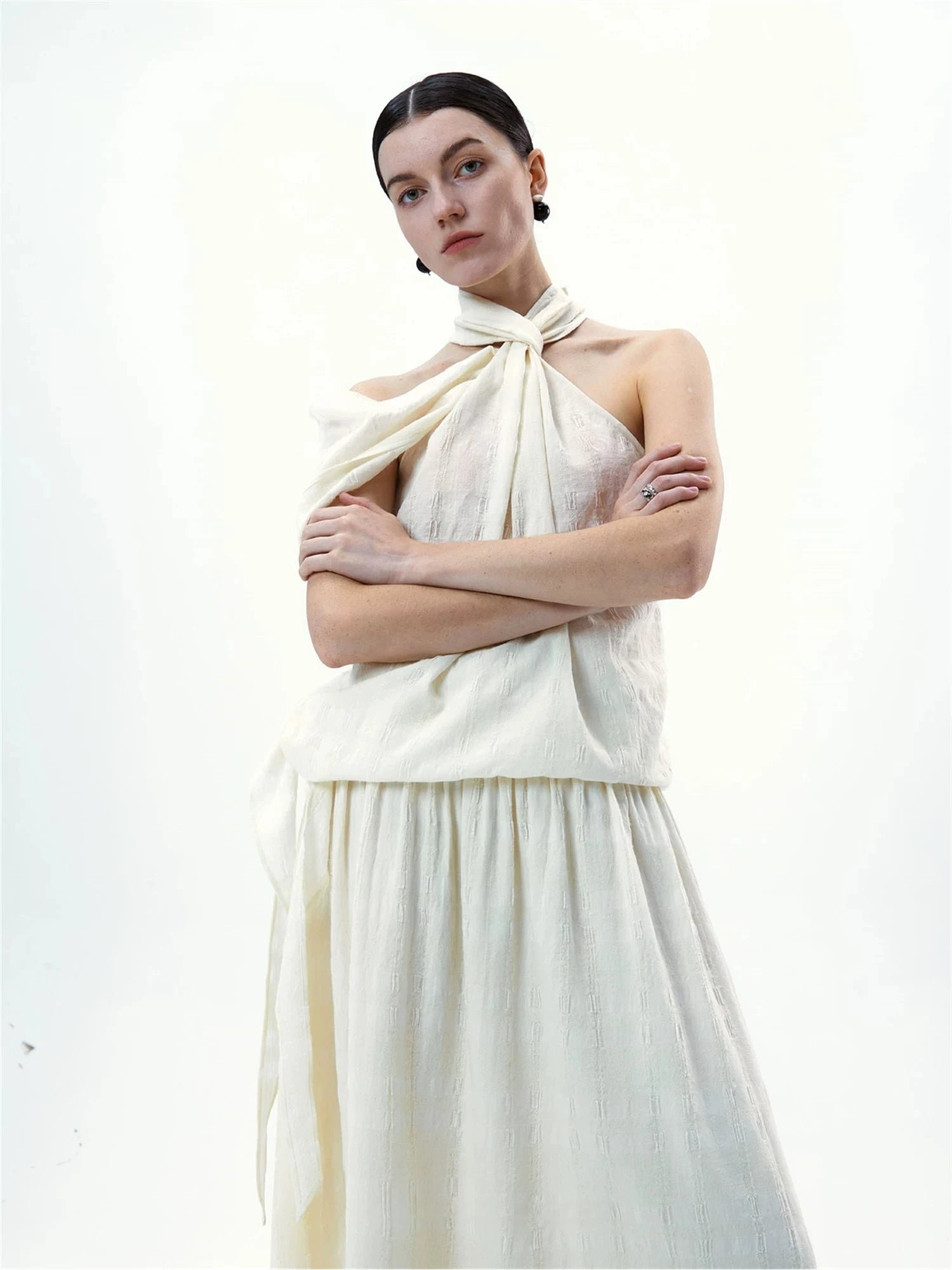 Asymmetrical Twist Neck Maxi Dress
