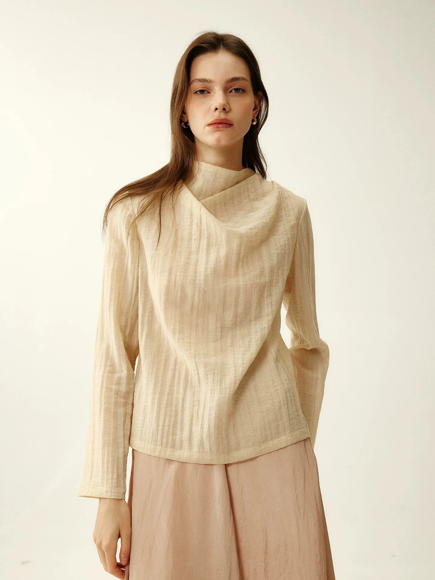 Almond Gauze Swing Collar Top