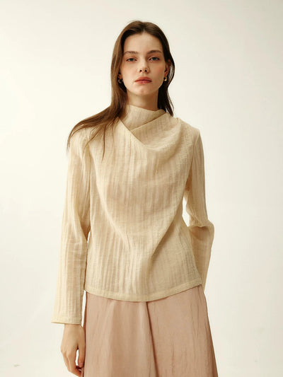 Almond Gauze Swing Collar Top
