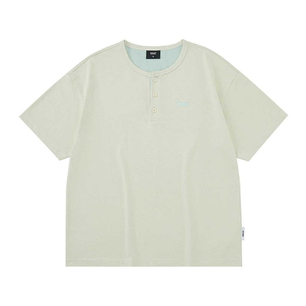 Embroidered Puppy Henley T-Shirt
