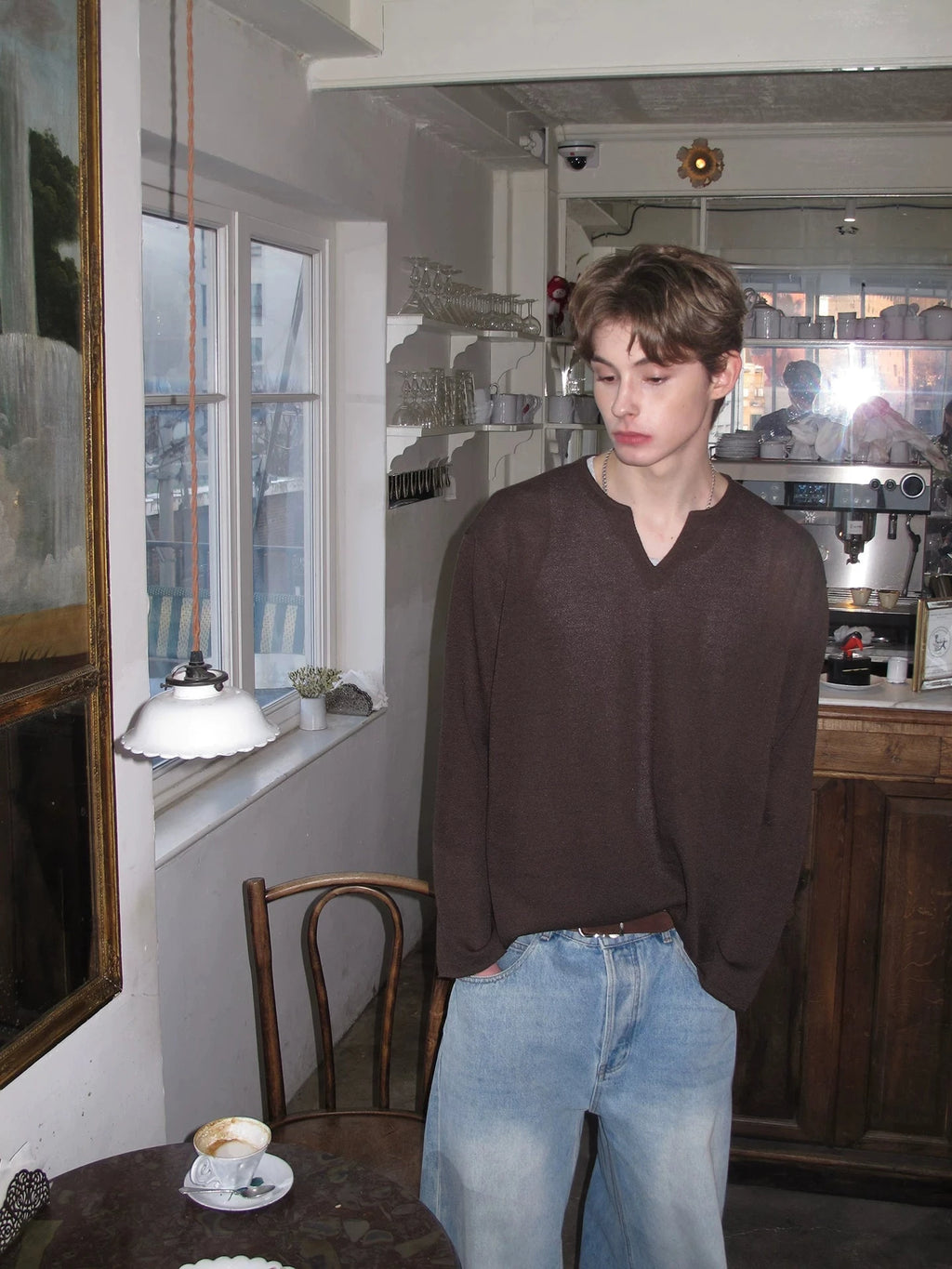 V-Neck Knit Long-Sleeve Sweater