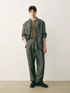 Pleated Striped Linen Trousers